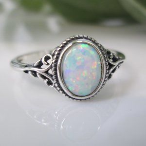 Opal Ring>925 Sterling Silver Opal ring,Oval Opal Ring,Dainty Opal ring,925